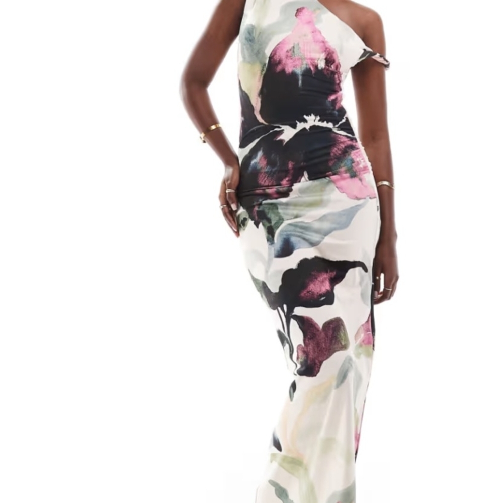 Elegant One-Shoulder Floral Dress